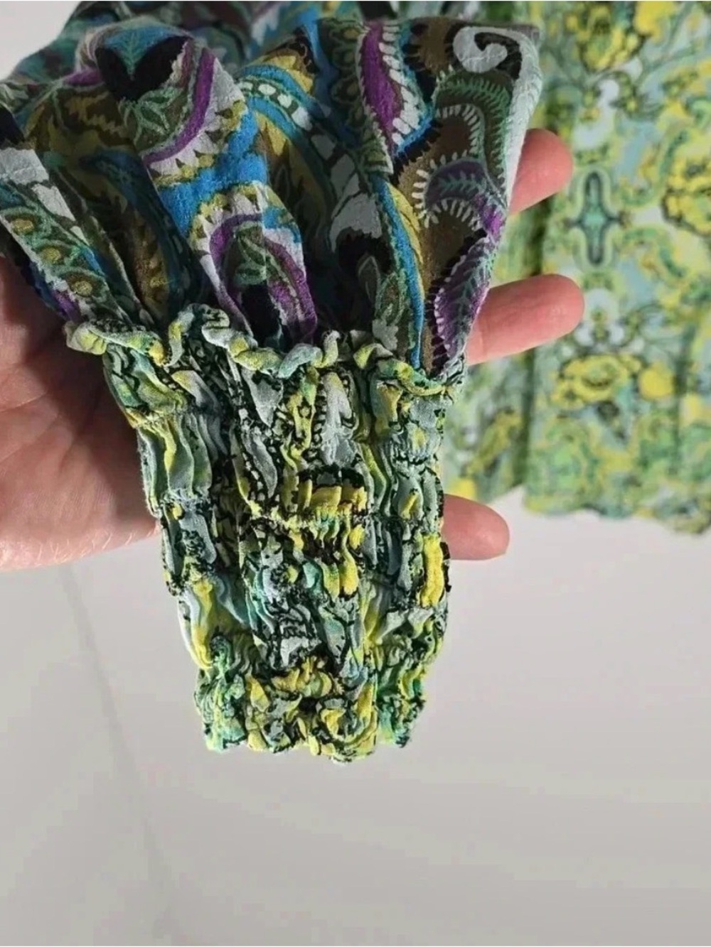 Free People Gemini top green Multicolor Paisley Blouse XS - Picture 8 of 11